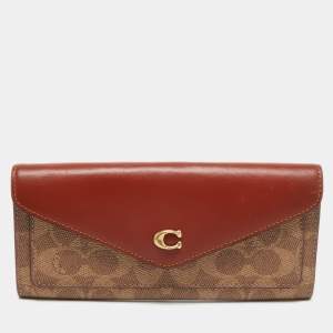 Coach Beige/Tan Signature Coated Canvas and Leather Continental Wallet