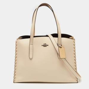 Coach Beige/Tan Leather Whipstitch Charlie Carryall Tote