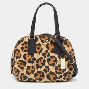 Coach Brown/Black Leopard Print Leather Prince Street Satchel