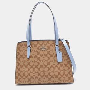 Coach Light Blue/Beige Signature Coated Canvas and Leather Tatum Caryall Tote