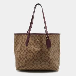 Coach Beige/Purple Signature Coated Canvas and Leather City Tote