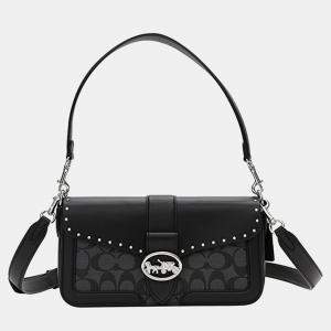 Coach Black Signature Coated Canvas and Leather Georgie Shoulder Bag