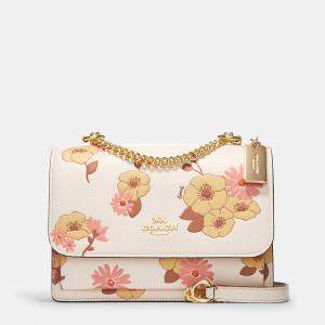 Coach Gold / Beige Leather Klare Floral Print Crossbody Bag