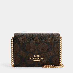 Coach Brown/Black Signature Canvas Mini Wallet On A Chain