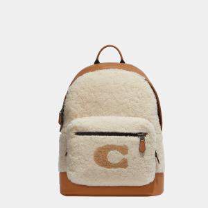 Coach White/Brown - Leather & Shearling - Backpack