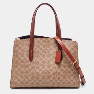 Coach Beige/Brown Signature Coated Canvas and Leather City Zip Tote