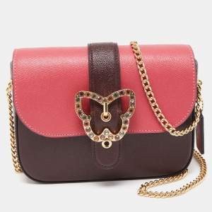 Coach Dark Pink/Burgundy Leather Gemma Butterfly Buckle Crossbody Bag