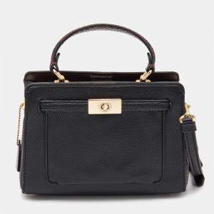 Coach Black/Burgundy Leather Mini Lane Top Handle Bag