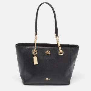 Coach Black Leather Turnlock Chain Tote