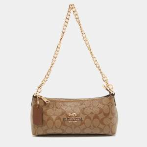 Coach Brown Signature Coated Canvas Charlotte Shoulder Bag