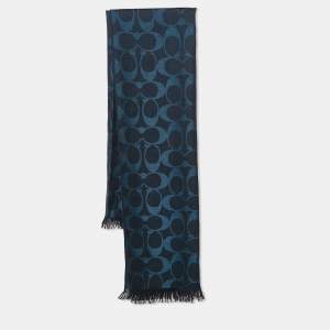 Coach Naby Blue Monogram Jacquard Wool Scarf
