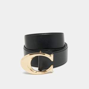 Pre Owned Coach Black Leather Signature Buckle Belt S
