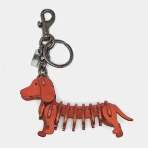 Pre Owned Coach Orange Leather Small Dog Bag Charm