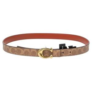Coach Brown Signature Coated Canvas Logo Buckle Belt L