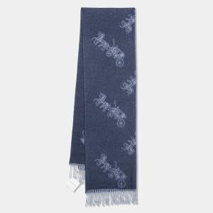 Coach Navy Blue Horse & Carriage Jacquard Reversible Muffler