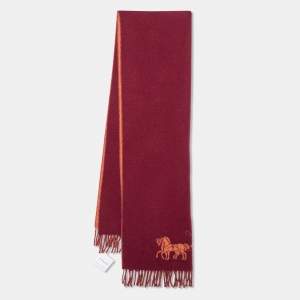 Coach Cherry Red Horse & Carriage Jacquard Reversible Muffler