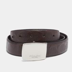Coach Dark Brown Signature Leather Logo Plague Cut to Size Reversible Belt