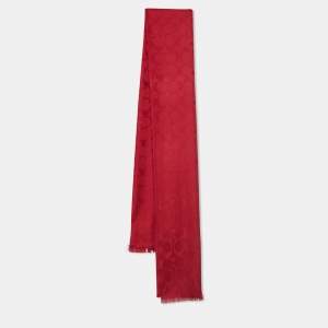 Coach Red Cotton Wool Silk Logo Jacquard Scarf