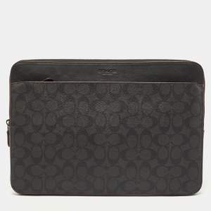 Coach Black Signature Coated Canvas and Leather Laptop Sleeve