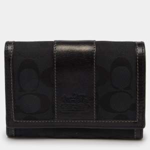 Coach Black Signature Canvas and Leather Continental Wallet