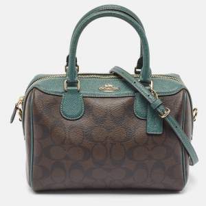 Coach Green/Brown Signature Coated Canvas and Leather Mini Bennett Satchel