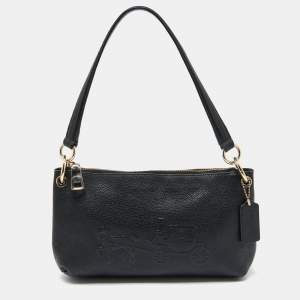 Coach Black Leather Embossed Horse and Carriage Bag