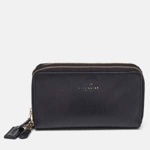 Coach Black Leather Double Zip Around Wallet