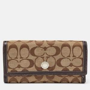 Coach Beige/Brown Signature Canvas and Leather Continental Wallet