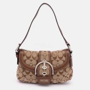 Coach Beige/Brown Signature Canvas Soho Vintage Flap Shoulder Bag