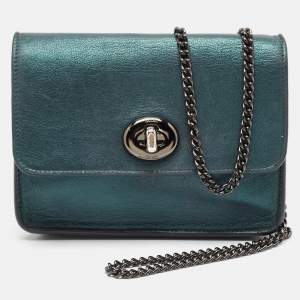 Coach Metallic Green Leather Bowery Crossbody Bag