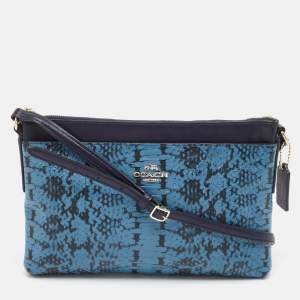 Coach Two Tone Blue Python Embossed Leather Journal Crossbody Bag