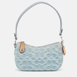 Coach Light Blue Signature Denim and Leather Swinger 20 Clutch Bag