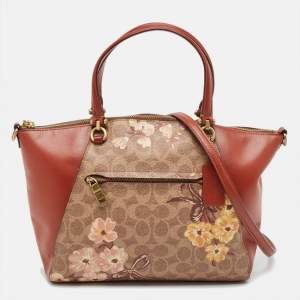 Coach Beige/Brown Signature Coated Canvas and Leather Floral Prairie Satchel