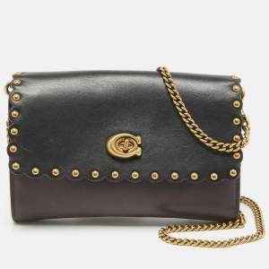 Coach Black/Burgundy Leather Scallop Studded Marlow Crossbody Bag