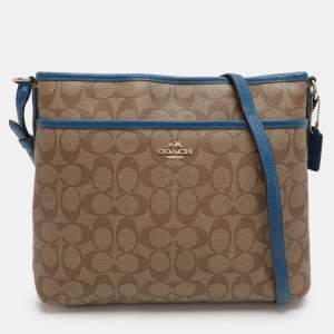 Coach Beige/Blue Signature Coated Canvas File Crossbody Bag