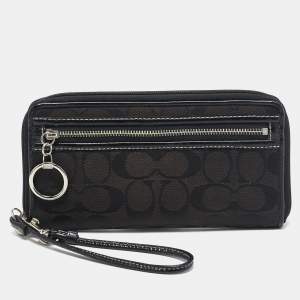 Coach Black Signature Canvas and Patent Leather Wristlet Wallet