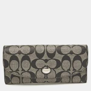 Coach Black Signature Coated Canvas Peyton Continental Wallet