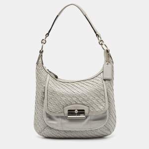 Coach Grey Woven Leather Kristin Hobo