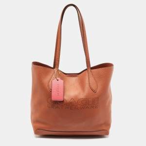 Coach Brown Leather Perforated Logo Kia Shopper Tote
