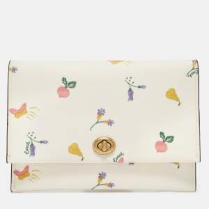 Coach Cream Garden Print Leather Large Turnlock Pouch