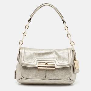Coach Silver Leather Kristin Flap Shoulder Bag