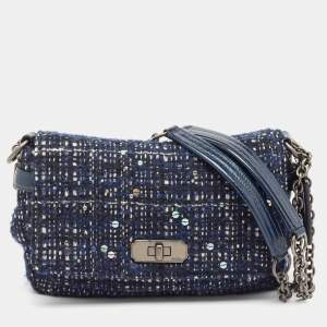 Coach Navy Blue Tweed and Leather Chelsea Turnlock Shoulder Bag