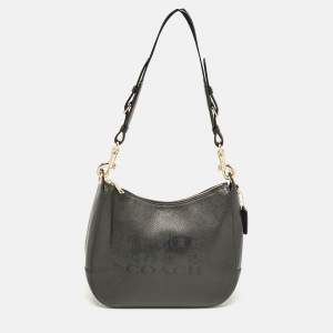 Coach Black Leather Embossed Horse and Carriage Hobo