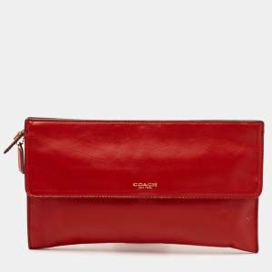 Coach Red Leather Zip Clutch