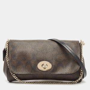 Coach Brown Signature Coated Canvas and Leather Mini Ruby Crossbody Bag