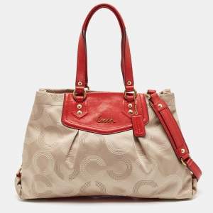 Coach Red/Beige Signature Fabric and Leather Ashley Shoulder Bag