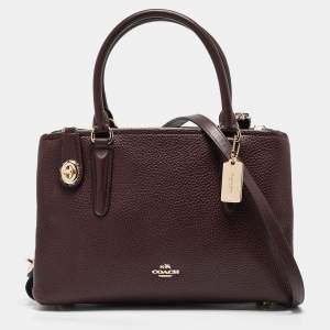 Pre Owned Coach Burgundy Leather Brooklyn Carryall Satchel