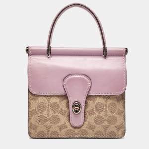 Coach Purple/Beige Signature Coated Canvas and Leather Willis Top Handle Bag