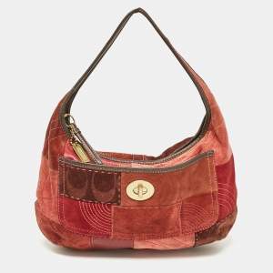 Coach Burgundy/Brown Leather and Suede Patchwork Ergo Hobo