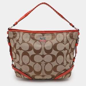 Coach Beige/Orange Signature Canvas and Patent Leather Katarina Hobo